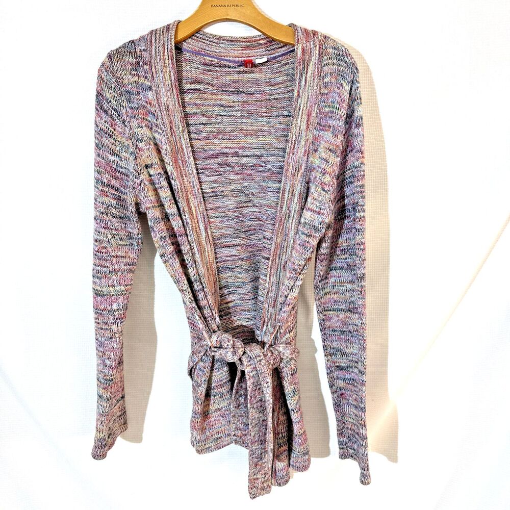 Vtg 70s DIVIDED by H&M Space-Dyed Cardigan Belted Sweater Wrap - 12 - Soft Warm